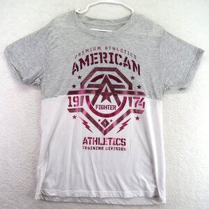 American Fighter Athletic T Shirt Size XL Gray White Pink Metallic Logo